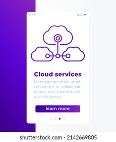 Cloud services, saas mobile banner with line icon