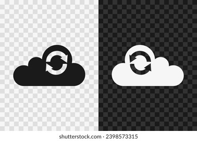 Cloud services silhouette icon, vector glyph sign. Data exchange symbol isolated on dark and light transparent backgrounds.