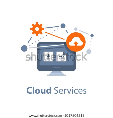 Cloud services and technology, storage solution, data exchange, online network concept, vector flat illustration