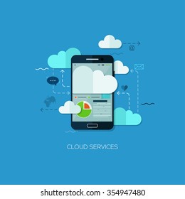 Cloud services vision flat infographic technology application, internet business concept vector. Design elements for web and mobile apps, and workflow layout