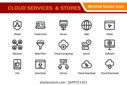Cloud services and web hosting icons Set. Linear style icon bundle.Outline icon collection.