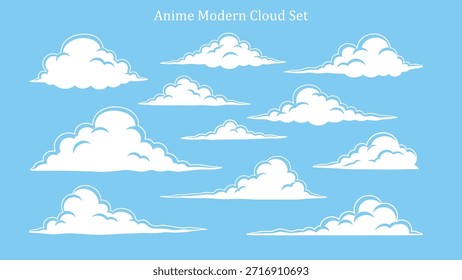 Cloud set anime japanisch niedlich moderne illustrationen dekorationen element vektor design für hintergrund und tapete