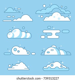 Cloud set. Blue sky with white clouds. Different shapes of clouds. Vector stock illustration set