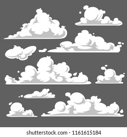 Cloud set, cartoon vector illustration isolated on gray background 