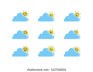 cloud set child emoticon in the white sky vector design