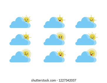 cloud set child emoticon in the white sky vector design