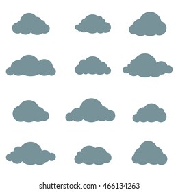 Cloud set. Dar rainy clouds isolated over white background