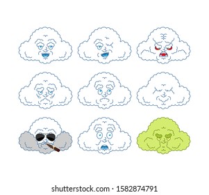 Cloud set emoji avatar. sad and angry face. guilty and sleeping. Cloud man sleeping emotion face. Vector illustration