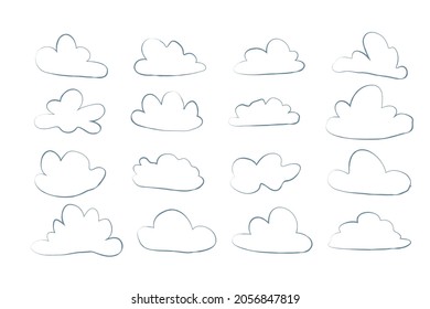 cloud set in hand drawn doodle sketch style