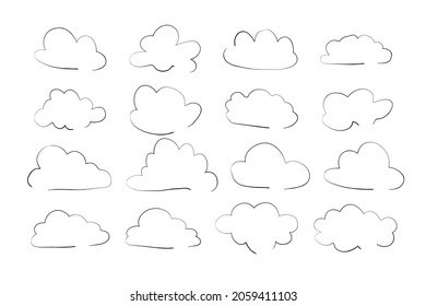 cloud set in hand drawn doodle sketch style