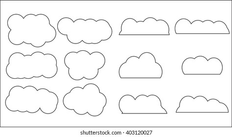 Cloud set icon linear style. Sky and sky clouds, cloud vector and clouds isolated, cloud icon and weather icon, linear element. Vector flat design illustration