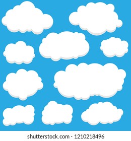 Cloud set isolated on blue background. Collection of clouds for web site, poster, placard and wallpaper