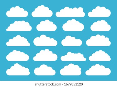 Cloud set isolated on blue background. Vector illustration.