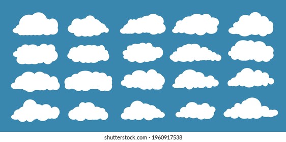 Cloud set isolated on blue background. White clouds Vector illustration.