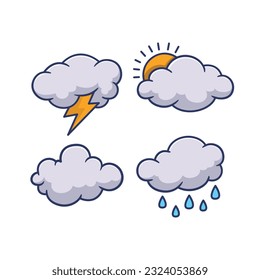 Conjunto de nubes aislado sobre fondo blanco, colección de ilustraciones de dibujos vectoriales. icono con estilo lindo