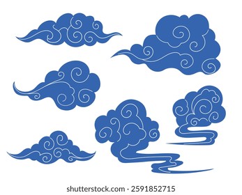 Cloud set in japanese or chinese style, abstract oriental elemen design