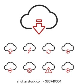 Cloud Set Line Black Vector Icon