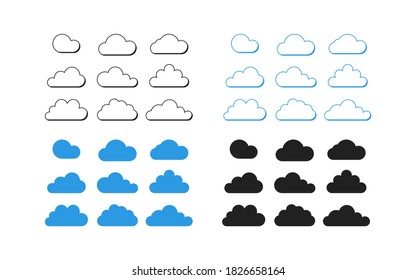 Cloud set on white background. Network black and blue icon in flat. Line symbol for web