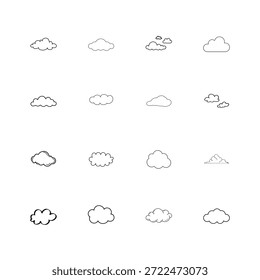 cloud set outline line art vector and illustration