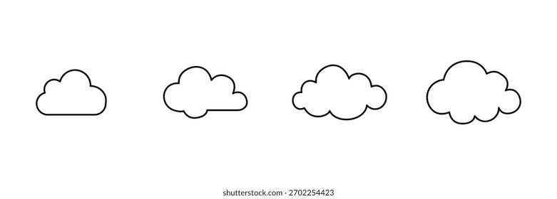 Conjunto de nube, esquema lineal, Clima de dibujos animados, dibujado a mano icono de Ilustración vectorial, símbolo del cielo, linda colección de diseño mínimo editable.