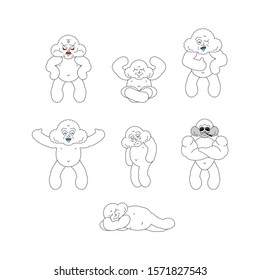 Cloud set poses and motion. happy and yoga. Cloud man sleeping and angry. guilty and sad. Vector illustration