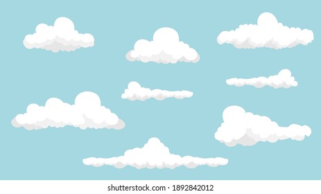 Conjunto de nubes, conjunto de nubes de dibujos animados blancos, colección de nubes blancas estilo plano fácil de editar, ilustración vectorial. 