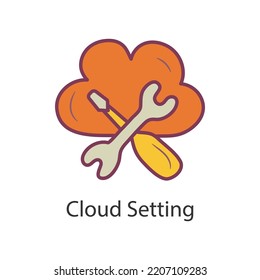 Ilustración de diseño de iconos de esquema relleno de configuración de nube. Símbolo de datos sobre el archivo EPS 10 de fondo blanco