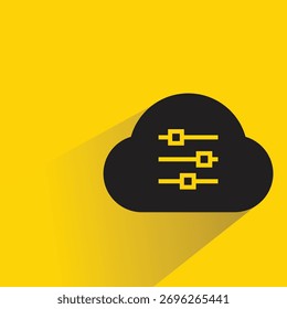 ícone de nuvem e configuração com fundo amarelo-sombra