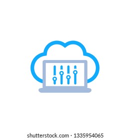 Cloud settings, hosting configuration icon on white