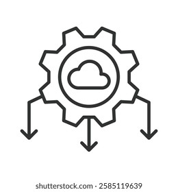 Cloud settings, icon in line design. Clouds setting, cloud management, technology, clouds service, cloud security on white background vector. Cloud settings, icon in line design editable stroke 