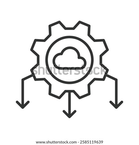 Cloud settings, icon in line design. Clouds setting, cloud management, technology, clouds service, cloud security on white background vector. Cloud settings, icon in line design editable stroke 