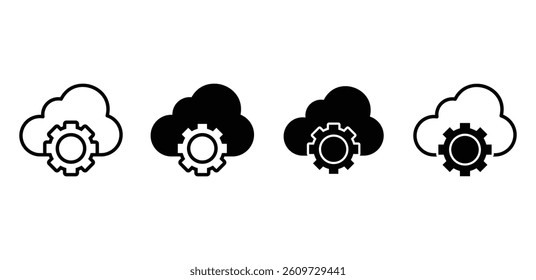 Cloud Settings Icons Black and White Gear in Cloud Symbol Vector Design