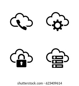 Cloud Settings. Simple Related Vector Icons Set for Video, Mobile Apps, Web Sites, Print Projects and Your Design. Black Flat Illustration on White Background.