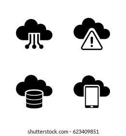 Cloud Settings. Simple Related Vector Icons Set for Video, Mobile Apps, Web Sites, Print Projects and Your Design. Black Flat Illustration on White Background.