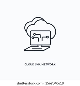 Cloud sha network outline icon. Simple linear element illustration. Isolated line Cloud sha network icon on white background. Thin stroke sign can be used for web, mobile and UI.