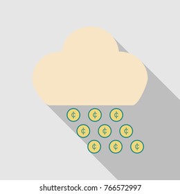 Cloud in shape of bag and coins sign. Business concept. Vector illustration.