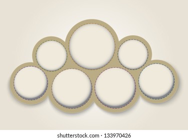 Cloud shape with baubles. Tags. Abstract background. Vector illustration