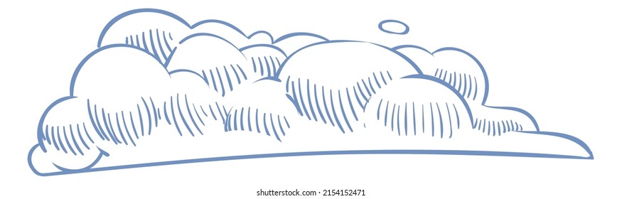 Cloud shape. Blue ink sketch. Decorative drawing