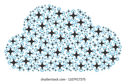 Cloud shape built of air drone items in different sizes. Abstract vector space representaion. Air drone icons are united into cloud figure.