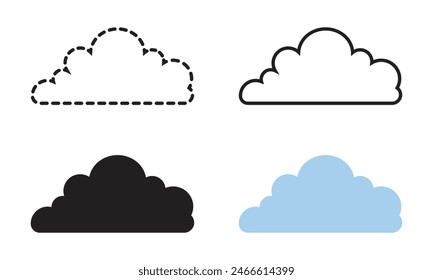 Cloud Shape In Dotted, Outline, Glyph And Flat Icon. Vector illustration