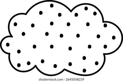 Uma forma de nuvem preenchida com pontos espaçados uniformemente em um estilo de desenho de linha limpo. A ilustração retrata um padrão de nuvem fofa com pontos polka espalhados por toda parte. Ilustração de vetor de desenhos animados.