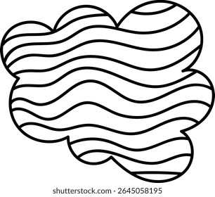 Uma forma de nuvem preenchida com linhas onduladas em um estilo de contorno negrito. O padrão ondulado cria um fluxo dinâmico dentro da forma de nuvem. Ilustração de vetor de desenhos animados.