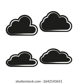 Cloud shape icons. Puffy sky objects. Bold contour vector. Minimal black silhouette.