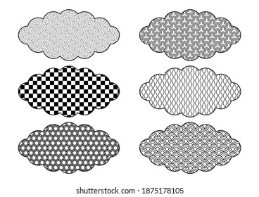 Cloud shape icons set. Japanese traditional pattern design. Vector illustration. 
