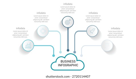 Diagrama de proceso de infografía de forma de nube. Plantilla infográfica para la industria, los negocios, la energía, la tecnología, la ciencia. Una nube con 5 pasos conectados. Vector