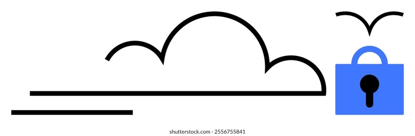 Cloud shape with lock indicating data security. Simple and clean minimalistic style. Ideal for technology, security, cloud computing, privacy, data protection themes