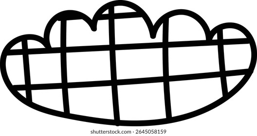 Uma forma de nuvem contornada com um padrão de grade em linhas em negrito. O design apresenta um motivo quadriculado dentro de uma forma de nuvem fofa. Ilustração de vetor de desenhos animados.