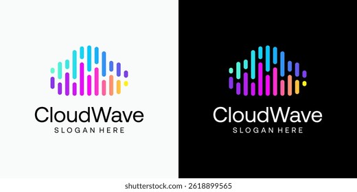 Cloud shape sound wave vector logo design with modern, simple, clean and abstract style. Icon for business, entertainment and personal branding.
