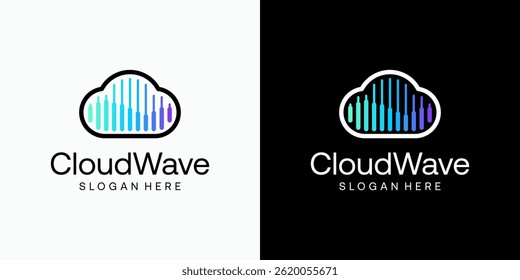 Cloud shape sound wave vector logo design with modern, simple, clean and abstract style. Icon for business, sound, entertainment and personal branding.