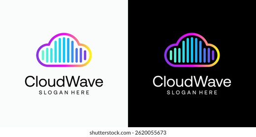 Cloud shape sound wave vector logo design with modern, simple, clean and abstract style. Icon for business, sound, entertainment and personal branding.